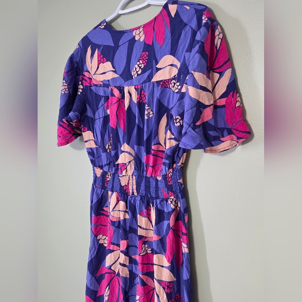 Anthro(ATL) Purple+Pink Hi-Low Floral Flutter Sleeve Maxi Dress Sz L Boho-Chic - Picture 9 of 15